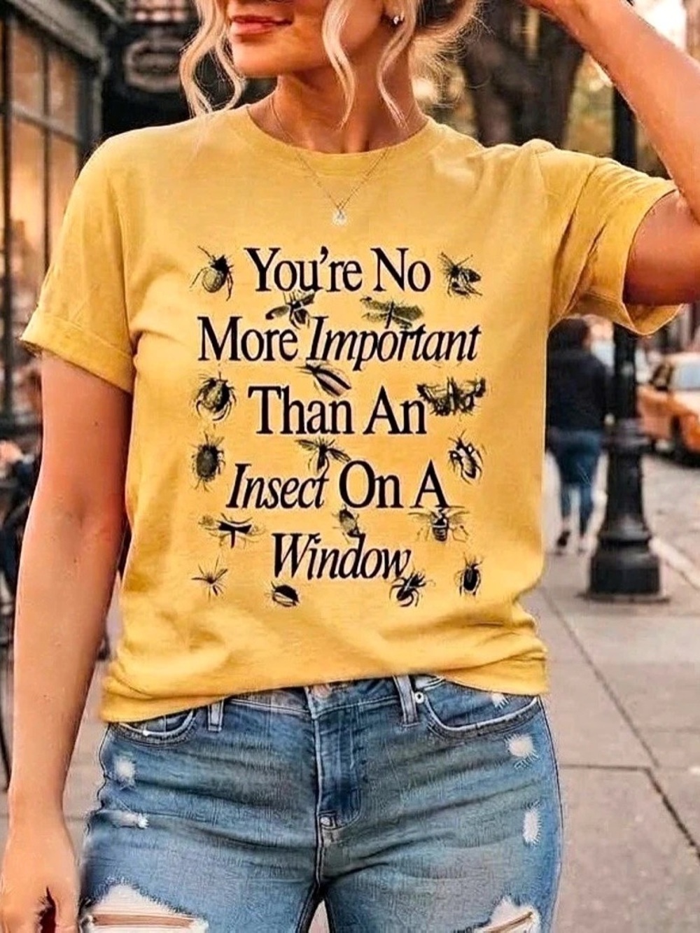 Insect On A Window Yellow Graphic T Shirt Unisex Funny Quote Bug Tee